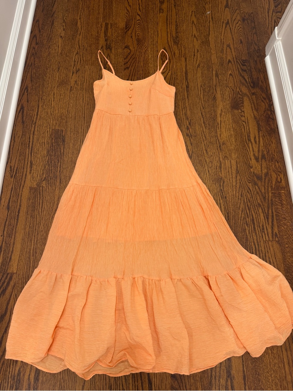 Women's Peach Tiered Maxi Dress - Lightweight Spaghetti Strap